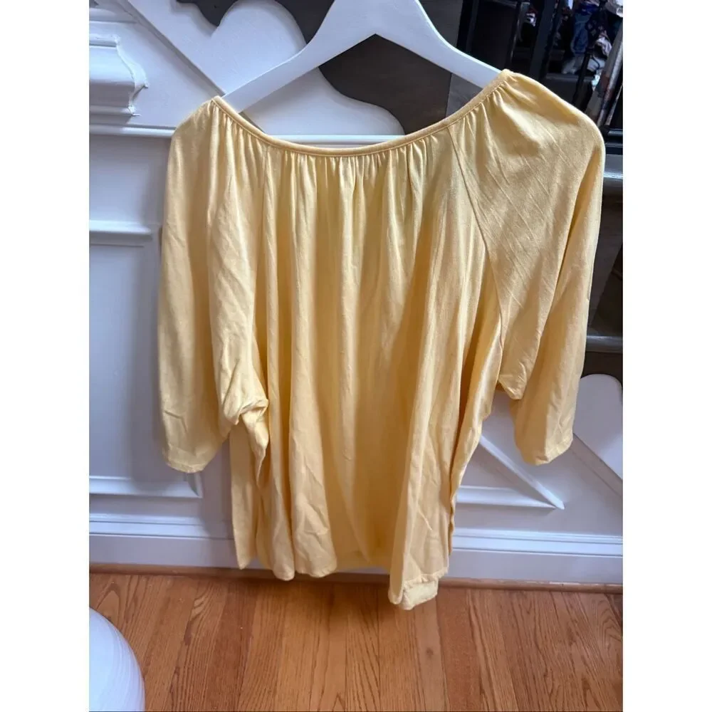 Woman Within Yellow Embroidered Boho Flutter Sleeve Top sz 1X